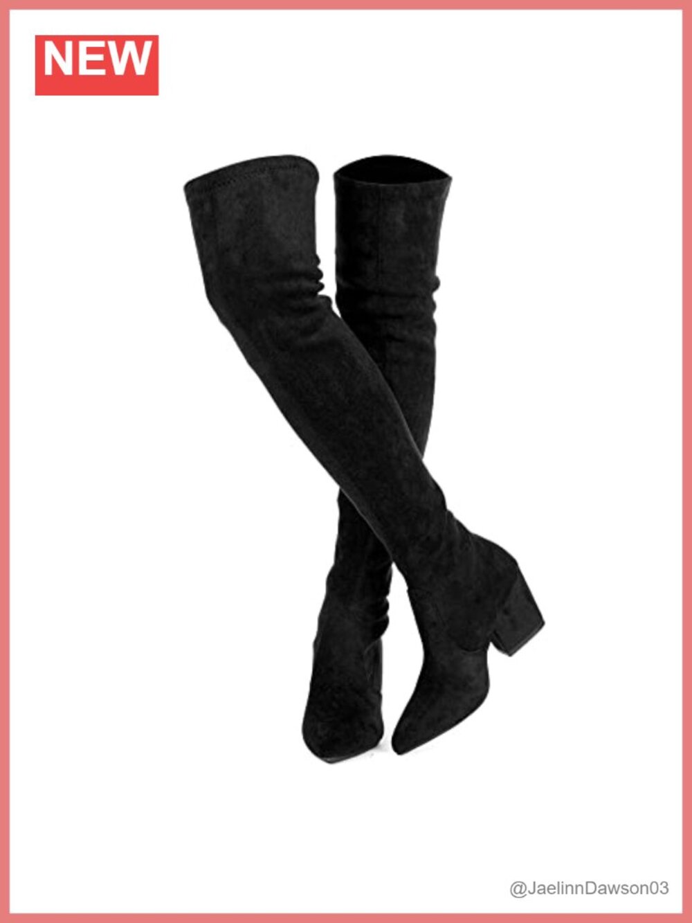 Thigh High Block Heel Boots Pointed Toe Faux Suede Over The Knee